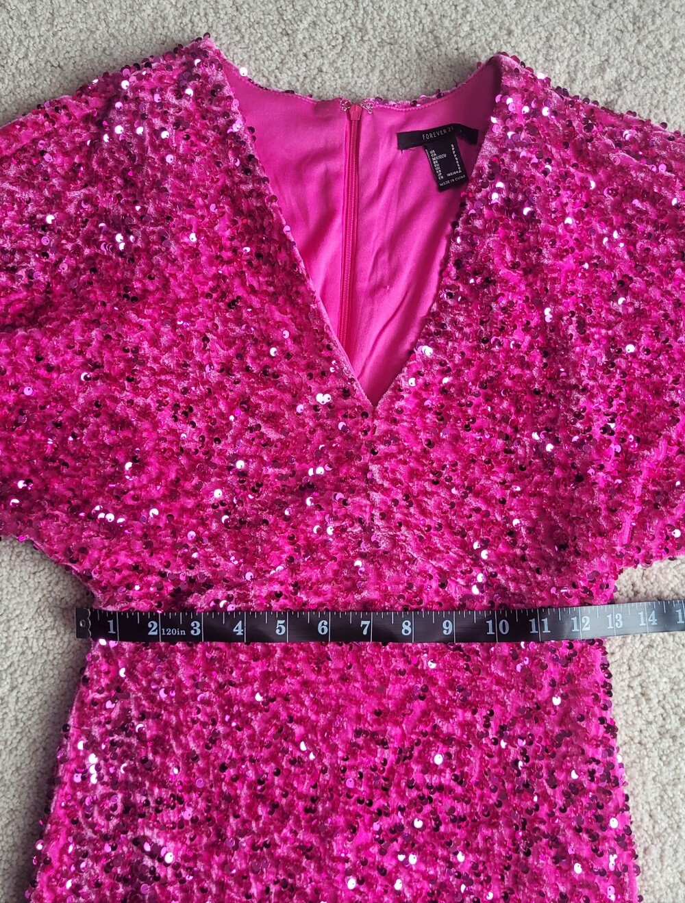 Forever 21 Hot Pink Sequin V-Neck Long Sleeve Mini Dress - Picture 7 of 8